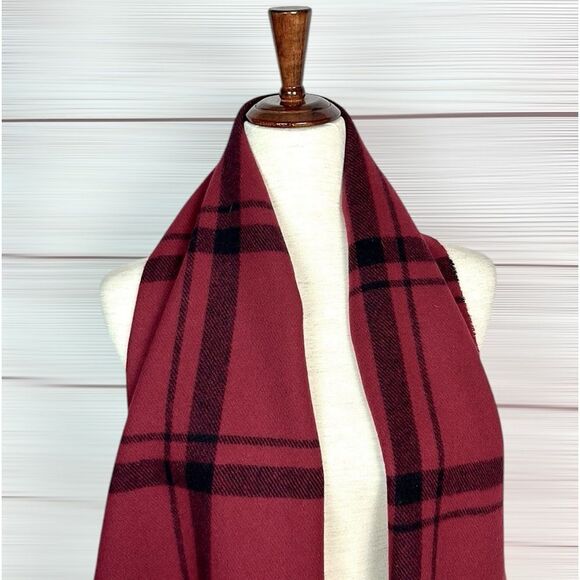 NWT Vintage Lambswool Scarf Wine Color with Black Plaid made in Italy Unisex - Picture 5 of 8